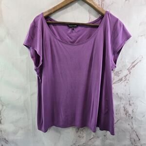 Eileen Fisher Shirt Womens XL Purple Blouse Short Sleeve Tunic Round Scoop
